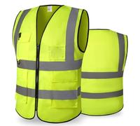 CCSOVO Hi Vis Vests for Women Men High Visibility Reflective Safety Vests Breathable With Pocket Zipper for Build Oudoor Work Meet ANSI/ISEA Standard (UK, Alpha, 3XL, Regular, Regular, Cloth-Green)