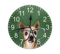 CCstore Cute Chihuahua Dog with Glasses 9.8 inches Round Wall Clock Silent Non Ticking, Battery Operated Wall Clocks