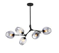 CCSUN Nordic Glass Ball Chandelier Adjustable Height,Matte Black Sputnik Chandelier,E26 Metal Hand Blow Branches Pendant Light,47"Mid Century Globe Light Fixtures Gradient Soot Black 5-Lights