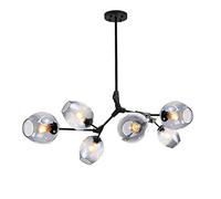 CCSUN Nordic Glass Ball Chandelier Adjustable Height,Matte Black Sputnik Chandelier,E26 Metal Hand Blow Branches Pendant Light,59"Mid Century Globe Light Fixtures Gradient Soot Black 6-Lights