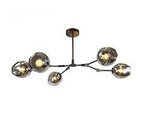 CCSUN Nordic Glass Ball Chandelier Adjustable Height,Matte Black Sputnik Chandelier,E26 Metal Hand Blow Branches Pendant Light,47"Mid Century Globe Light Fixtures Electroplating Soot Black 5-Lights