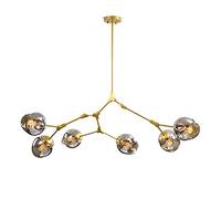 CCSUN Nordic Glass Ball Chandelier Adjustable Height,Matte Black Sputnik Chandelier,E26 Metal Hand Blow Branches Pendant Light,59"Mid Century Globe Light Fixtures Electroplating Soot Gold 6-Lights