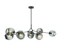 CCSUN Nordic Glass Ball Chandelier Adjustable Height,Matte Black Sputnik Chandelier,E26 Metal Hand Blow Branches Pendant Light,63"Mid Century Globe Light Fixtures Blue Black 7-Lights