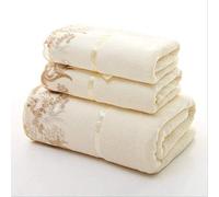 CCSYM 3pcs/set Lace Border Embroidery Microfiber Bath Towel Set 1pcs Bath Towel+2pcs Face Towels Bathroom Set Towels That Soak Up Water white