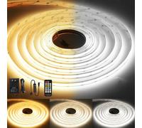 CCT COB LED Strip Lights ,10M Dimmable 2700K-6500K 24V Tunable White LED Light Strip Kit, High Density CRI 90+ LED Strips with Remote Controller and Power Supply,for Bedroom Kitchen Home Lighting