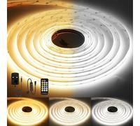CCT COB LED Strip Lights ,5M Dimmable 2700K-6500K 24V Tunable White LED Light Strip Kit, High Density CRI 90+ LED Strips with Remote Controller and Power Supply,for Bedroom Kitchen Home Lighting