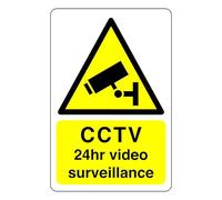 CCTV 24hr video surveillance sign - 1.2mm Rigid plastic for indoor/outdoor usage (150mm x 100mm) Viewing Distance within 3m.