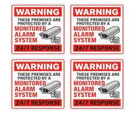 CCTV & Alarm System Warning Stickers - 24 Hour Monitored Premises Sign - Self Adhesive - 100mm x 100mm - 4 Pack