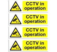 CCTV In Operation Sign - 1/2/4/6/10 Pack Self Adhesive CCTV Stickers - 30cm x 10cm Landscape Warning Signs for Outdoor Indoor Use (4)