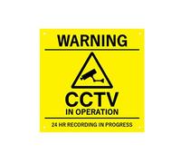 CCTV In Operation, Warning, Security, Sign, Notice, Yellow and White - Indoor and Outdoor use, waterproof, with drill holes (Large & Medium Sizes) (Modified Acrylic, 14.5 cm x 14.5 cm)
