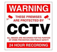 CCTV security sign Warning these premises are protected by CCTV sticker Deterrent against theft and criminal damage Self adhesive vinyl 120mm x 120mm Ideal for home owners and businesses (30)