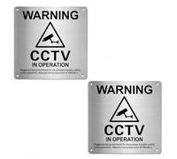 CCTV Sign 2 Pack CCTV in Operation Signs Brushed Aluminium, 3.93 ×3.93 in Surveillance Warning CCTV Sticker Signs for Windows with Adhesive Backing