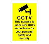 CCTV this building is under 24hr CCTV sign - 1.2mm Rigid plastic for indoor/outdoor usage (300mm x 200mm) Viewing Distance within 7m.