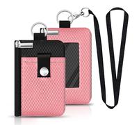 CCUMI Minimalist RFID Blocking Small Wallet with ID Window,WaterResistant Zip Id Case Wallet with Lanyard Keychain for Cards,Cash,Travel,Women,Men, Black/Pink, Minimalist
