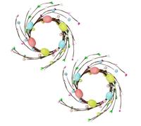 CCUUHJ 2 Pack Easter Egg Candle Rings Holder Wreaths Spring Egg and Pastel Pip Berry Candle Rings Candle Holder Mini Wreaths 4" Center for Easter Holiday Home Kitchen Table Centerpiece (Multicolor)