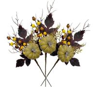 CCUUHJ 3PCS Autumn Flowers Fall Floral Pumpkins Stems with Cimicifuga Plant Leaves Rustic Picks for Home Vase Decor,38CM(Brown)