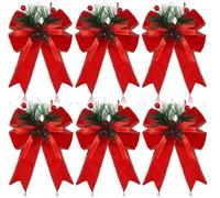 CCUUHJ 6 Pack Christmas Red Bow,Large Solid Red Bow Swag Bow with Red Berries Pine Picks, Christmas Thanksgiving Day Home Indoor Outdoor Ornaments (Red)