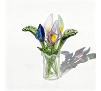 CCUUHJ 6 Pcs Mini Glass Calla Lily Flower Hand Blown Glass Artificial Flowers with Clear Vase Crystal Tulip Bouquet Collectible Ornament for Women Mom Wedding Home Table Centerpiece (Multi color)