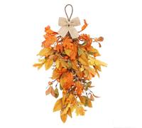 CCUUHJ Artificial Fall Teardrop Swag with Leaves & Berries, 55cm | Burlap Bow Accent, Door & Wall Hanging, Thanksgiving Decor, Autumn Harvest Theme, Pumpkins & Sunflowers
