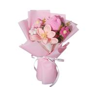 CCUUHJ Handmade Crochet Flower Bouquet, Mixed Floral Arrangement with Tulips, Lily, Daisy, Eucalyptus,Decorative Gift for Teachers,Women,Valentine's Day (Pink)