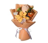 CCUUHJ Handmade Crochet Flower Bouquet, Mixed Floral Arrangement with Tulips, Lily, Daisy, Eucalyptus,Decorative Gift for Teachers,Women,Valentine's Day (Orange)