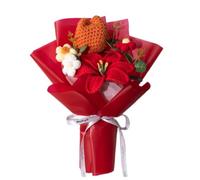 CCUUHJ Handmade Crochet Flower Bouquet, Mixed Floral Arrangement with Tulips, Lily, Daisy, Eucalyptus,Decorative Gift for Teachers,Women,Valentine's Day (Red)