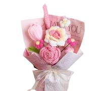 CCUUHJ Handmade Crochet Flower Bouquet, Mixed Floral Arrangement with Tulips, Lily, Daisy, Eucalyptus,Decorative Gift for Teachers,Women,Valentine's Day (Multicolor)