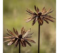 CCUUHJ Set of 2 Vintage Rusty Cornflower Statues Stake 30cm Metal Artistic Wire Art Decor Rustic Garden Sculptures for Lawns Yard Patio Home Farmhouse Decoration (Bronze)