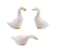 CCUUHJ Set of 3 Mini Ceramic Duck Goose Statues,Small Porch Goose Decor, Fairy Garden Accessories, Tiny Animal Figurines for Plant Pots, Terrariums, Shelf Decor, 3.4" Tall Ceramic Ducks (White)