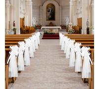 CCUUHJ Set of 8 Large Wedding Pew Bows with Long Tulle Tails Church Chair Aisle Decorations Wedding Car Decoration Big Bows for Bridal Shower Reception Birthday Anniversary (White)