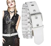 ccuzs Adjustable Women Waist Belt, Gothic Fashion Punk Belt, Alternative Casual Daily Wear Belt, Stylish Hollowed Out Bullet Belts 45.28" for Dating, Daily Wear, Party (Black, White, Coffee, Camel),