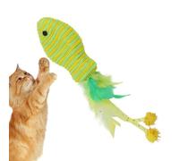 ccuzs Fish Cat Toys, Interactive Feather Teaser, Colorful Wand Set, Durabless Play Accessory, Exercise and Fun, Indoor Kitten Entertainment, 7.48 inches Red White Blue