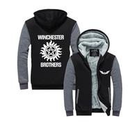 CCVQPF Men Hoodie Jacket for Supernatural Graphic Tops Hoody Long Sleeve Patchwork Sweatshirt Warm Hooded Coat Training Outwear-Dark gray||XL