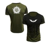 CCVQPF Men T-shirts Print Tracksuit for Supernatural Soft Crewneck Short Sleeve Tee Workout Tee Top Clothes Stitching Polo Shirts Breathable Half Sleeve-Green||XXL