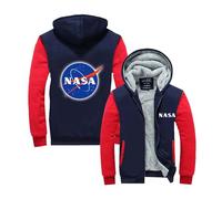 CCVQPF Mens Sport Hoodie for NASA Color-blocking Tops Hoody Graphic Hooded Jacket Thick Coat Zipper Outwear with Pocket Long Sleeve Sweatshirt-Red||XL