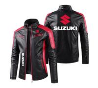 CCVQPF Men's Thicken Motorcycle Jacket Coats for SU.ZU.K.I Full Zip Moto Outerwear Patchwork Leather Clothing Stand Collar Racing Suit Comfort Cycling Jersey-Red||S