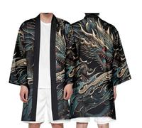 CCVVBFD Kimono Men's Cardiqan Robe Japanese Traditional Chinese Clothing Costume Long Sleeve Robe Hanfu Dragon Tengtu Cloak Nightgown Bathrobe Loose Nightwear for Men,Black-XXXL