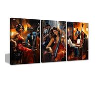 CCWACPP 3 Panel Black Music Wall Art African American Music Wall Decor Jazz Club Canvas Painting Prints Musical Theme Decor for Room Bar Pub Framed (30x40cmx3)