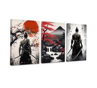 CCWACPP 3 Piece Samurai Wall Art Japan Painting Canvas Print Warrior Figure Pictures Bushido Posters Japanese Culture Theme Artwork Home Room Decor Framed (C, (30x40cmx3))