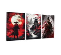 CCWACPP 3 Piece Samurai Wall Art Japan Painting Canvas Print Warrior Figure Pictures Bushido Posters Japanese Culture Theme Artwork Home Room Decor Framed (D, (50x70cmx3))