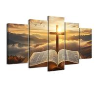 CCWACPP 5 Piece Christian Wall Art Bible Pictures Christ Spiritual Prints Cross Painting Canvas God Poster for Office Prayer Room Home Decor Framed (20x35cmx2 20x45cmx2 20x55cmx1)