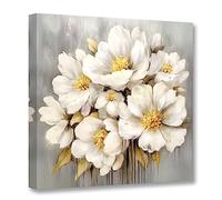 CCWACPP Abstract Flower Canvas Wall Art Lily Floral Picture Print White Flowers Blooming Painting Modern Artwork Bedroom Decor Frame (Floral - 2, 28x28inch (70x70cm))