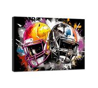 CCWACPP Abstract Sports Helmet Wall Art American Football Posters for Boys Bedroom Colorful Graffiti Helmet Canvas Painting Wall Decor Framed (C, (30.00 x 45.00 cms))