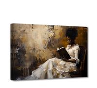 CCWACPP African American Wall Art Black Female Canvas Vintage Women Reading Book Pictures Prints Retro Girl Painting Poster Bedroom Decor Frame (40.00 x 60.00 cms)