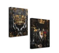 CCWACPP African American Wall Art Black Man Pictures 2 Pieces Black King Painting Prints Gold Crown Poster Living Room Office Corridor Decor Frame (30x40cmx2)