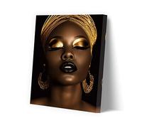 CCWACPP African American Wall Art Black Woman Canvas Art Black Girl Portrait Picture Prints Black Gold Painting Wall Decor (Portrait - 4, 40x60cm)