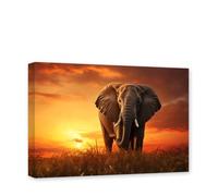 CCWACPP African Elephant Canvas Wall Art - Wild Animals Painting Print, Grassland Sunset Picture, Wildlife Poster Decor Frame (Elephant - 3, 30.00 x 45.00 cms)