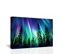 CCWACPP Aurora Borealis Canvas Wall Art Northern Lights Wall Decor Forest Pine Tree Landscape Pictures Natural Scenery Home Decor Frame (Aurora Borealis - 3, 30.00 x 45.00 cms)