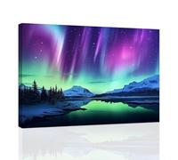 CCWACPP Aurora Borealis Wall Art Canvas Northern Lights Painting Nature Prints Landscape Snow Mountain Decor for Living Room Bedroom Home Framed (A, (30.00 x 45.00 cms))