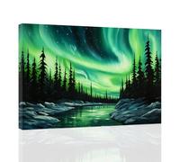CCWACPP Aurora Borealis Wall Art Canvas Northern Lights Painting Nature Prints Landscape Snow Mountain Decor for Living Room Bedroom Home Framed (B, (30.00 x 45.00 cms))